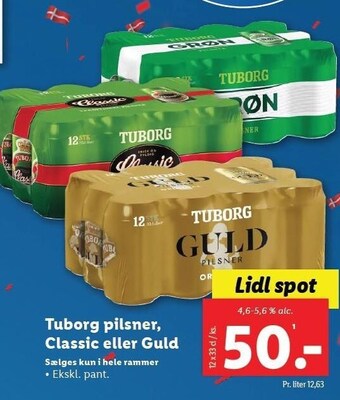 Lidl Tuborg pilsner, classic eller guld tilbud