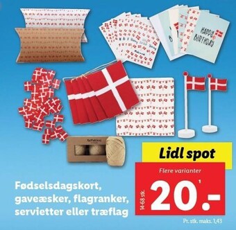 Fødselsdagskort, gaveæsker, flagranker, servietter eller træflag