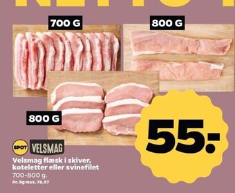 Netto Velsmag flæsk i skiver, koteletter eller svinefilet tilbud