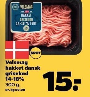 Netto Velsmag hakket dansk grisekød 14-18% tilbud