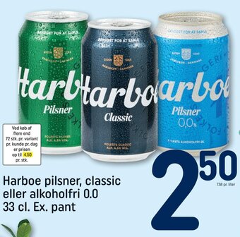 REMA 1000 Harboe pilsner, classic eller alkoholfri 0.0 33 cl. Ex. pant tilbud
