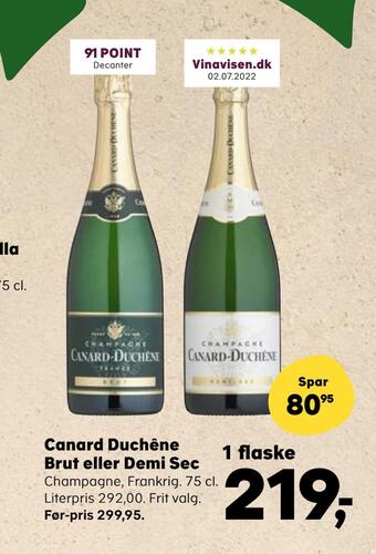 Kvickly Canard duchêne brut eller demi sec tilbud