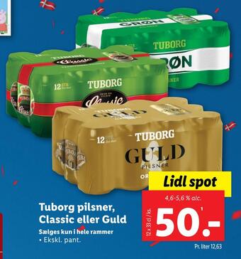 Lidl Tuborg pilsner, classic eller guld tilbud