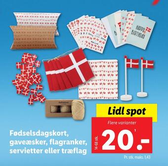 Lidl Fødselsdagskort, gaveæsker, flagranker, servietter eller træflag tilbud