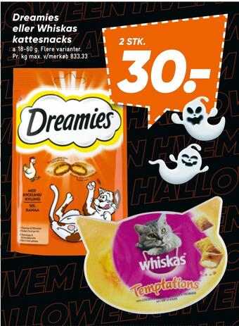 Bilka Dreamies eller whiskas kattesnacks tilbud