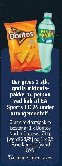Der gives 1 stk. gratis midnatspakke pr. person ved køb af ea sports fc 24 under arrangementet