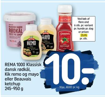 Rema 1000 klassisk dansk rødkål, kik remo og mayo eller beauvais ketchup