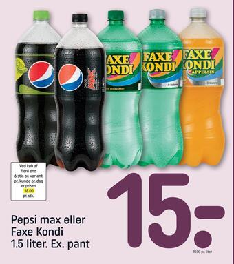 Rema 1000 Pepsi max eller faxe kondi tilbud