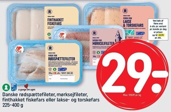 REMA 1000 Danske rødspættefileter, mørksejfileter, finthakket fiskefars el. lakse- og torskefars tilbud