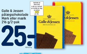 REMA 1000 Galle & Jessen pålægschokolade Mørk eller mælk 216 g/2-pak tilbud