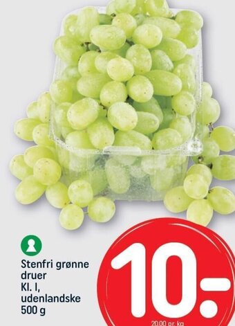REMA 1000 Stenfri grønne druer KI. I, udenlandske 500 g tilbud