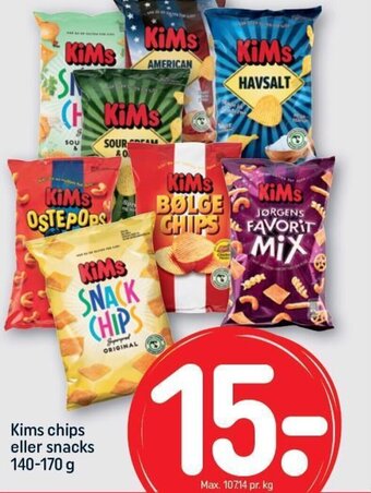 REMA 1000 Kims chips eller snacks 140-170 g tilbud