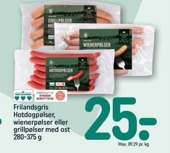 REMA 1000 Frilandsgris Hotdogpølser, wienerpølser eller grillpølser med ost 280-375 g tilbud