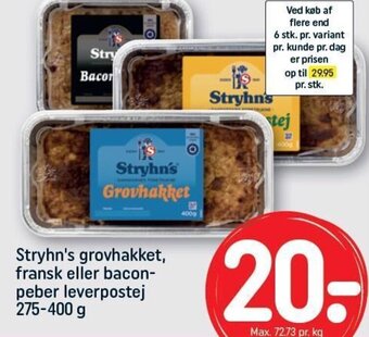 REMA 1000 Stryhn's grovhakket, fransk eller bacon-peber leverpostej 275-400 g tilbud