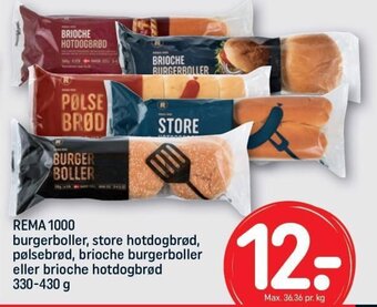 REMA 1000 REMA 1000 burgerboller, store hotdogbrød, pølsebrød, brioche burgerboller eller brioche hotdogbrød 330-430 g tilbud