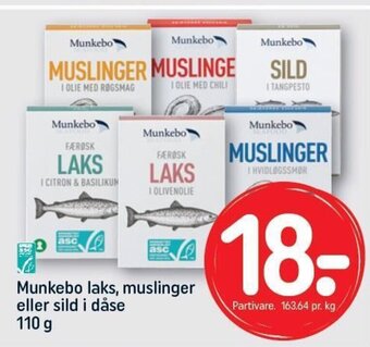 Munkebo laks, muslinger eller sild i dåse