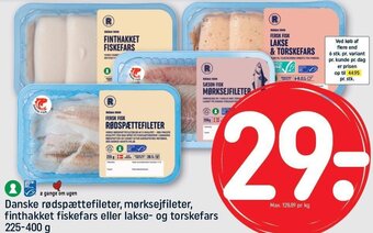 REMA 1000 Danske rødspættefileter, mørksejfileter, finthakket fiskefars eller lakse- og torskefars 225-400 g tilbud
