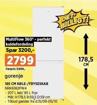 Power Gorenje 185 cm køle-/fryseskab tilbud