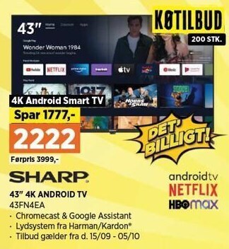 Power Sharp 43'' 4k android tv tilbud