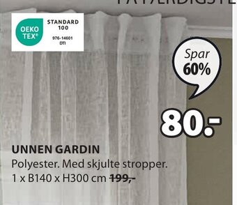 JYSK UNNEN GARDIN tilbud