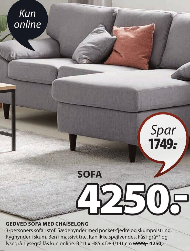 GEDVED SOFA MED CHAISELONG tilbud hos JYSK
