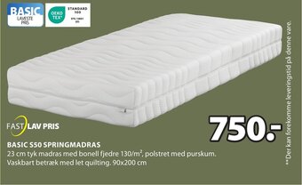 JYSK BASIC S50 SPRINGMADRAS tilbud