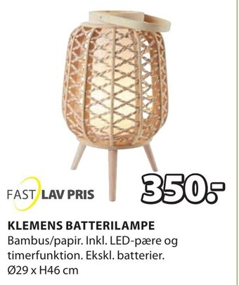 JYSK KLEMENS BATTERILAMPE tilbud