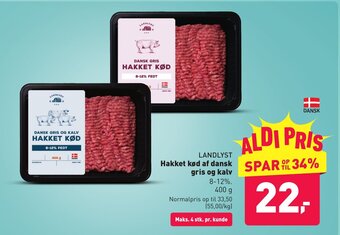 ALDI LANDLYST Hakket kød af dansk gris og kalv tilbud