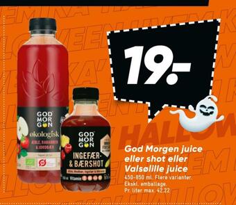 Bilka Godmorgen æblejuice, rabarber & jordbær tilbud