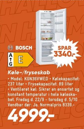 Bilka Bosch køle/fryseskab tilbud