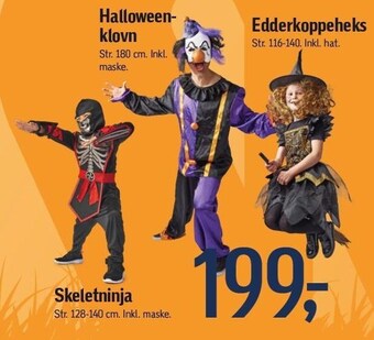 Føtex Skeletninja, halloweenklovn eller edderkoppeheks tilbud
