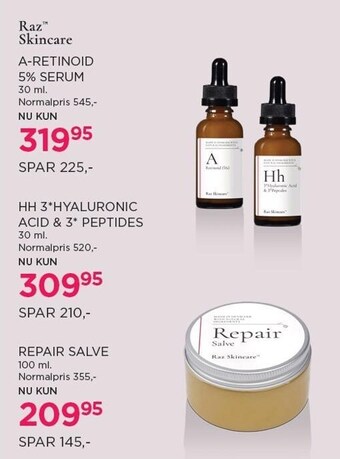 Salling Repair salve, hh 3*hyaluronic acid & 3* peptides eller a-retinoid 5% serum tilbud