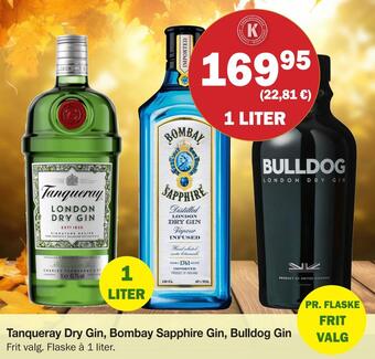 Tanqueray dry gin, bombay sapphire gin, bulldog gin