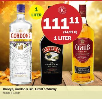 Købmandsgården Baileys, gordon's gin, grant's whisky tilbud