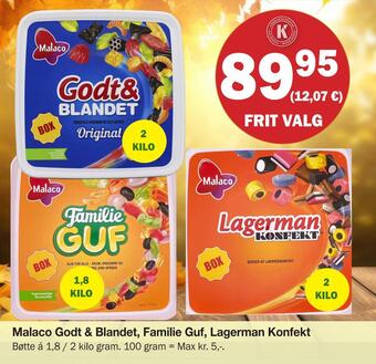 Malaco godt & blandet, familie guf, lagerman konfekt
