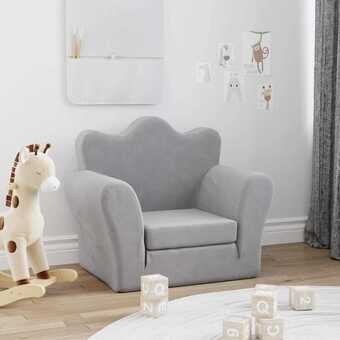 Sofa til børn blødt plys lysegrå
