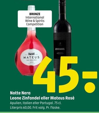Coop 365 Notte Nera Leone Zinfandel eller Mateus Rosé tilbud