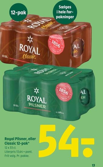 Coop 365 Royal Pilsner, eller Classic 12-pak tilbud