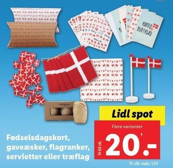Fødselsdagskort, gaveæsker, flagranker, servietter eller træflag