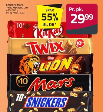 Fleggaard Snickers, Mars, Twix, KitKat el. Lion tilbud