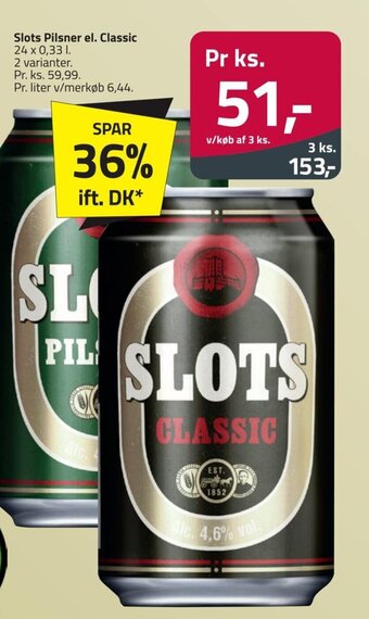 Fleggaard Slots Pilsner el. Classic tilbud