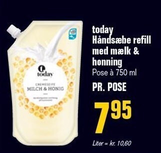Otto Duborg Today håndsæbe refill med mælk & honning 750 ml tilbud