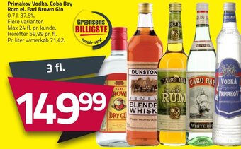 Fleggaard Primakov Vodka, Coba Bay Rom el. Earl Brown Gin tilbud