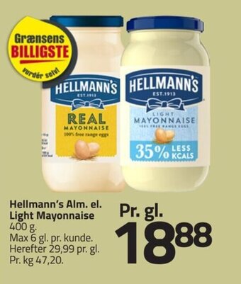 Fleggaard Hellmann's Alm. el. Light Mayonnaise 400 g. tilbud