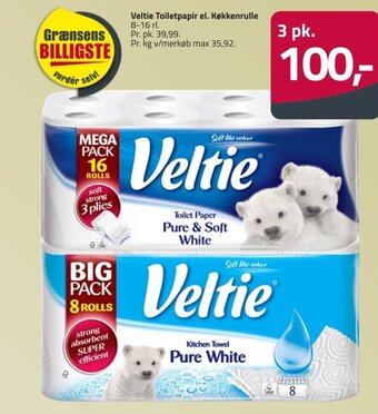 Fleggaard Veltie Toiletpapir el. Køkkenrulle 8-16 rl. tilbud