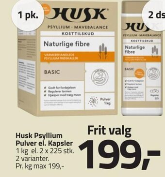 Fleggaard Husk Psyllium Pulver el. Kapsler tilbud