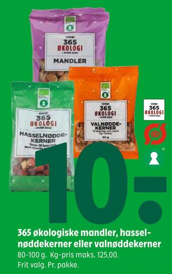 365 økologiske mandler, hassel nøddekerner eller valnøddekerner