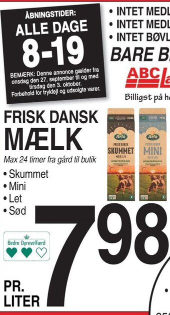 ABC Lavpris FRISK DANSK MÆLK tilbud