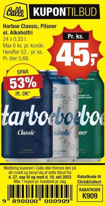 Calle Harboe Classic, Pilsner el. Alkoholfri tilbud