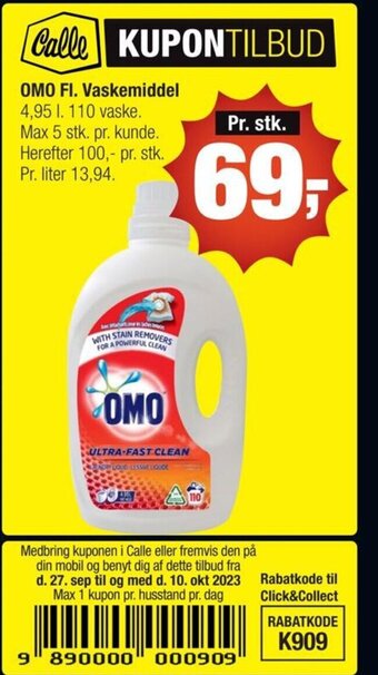Calle OMO FI. Vaskemiddel tilbud